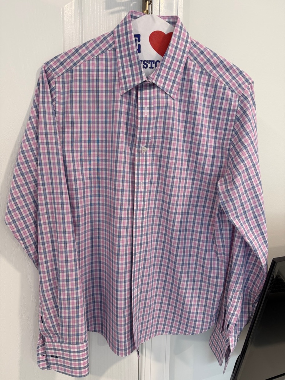 Untuckit Men's Pink and Blue Plaid Dress Shirt